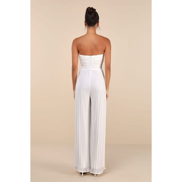 Lulus Certainly Charming White Pleated Strapless Wide-Leg Jumpsuit - Picture 3 of 11